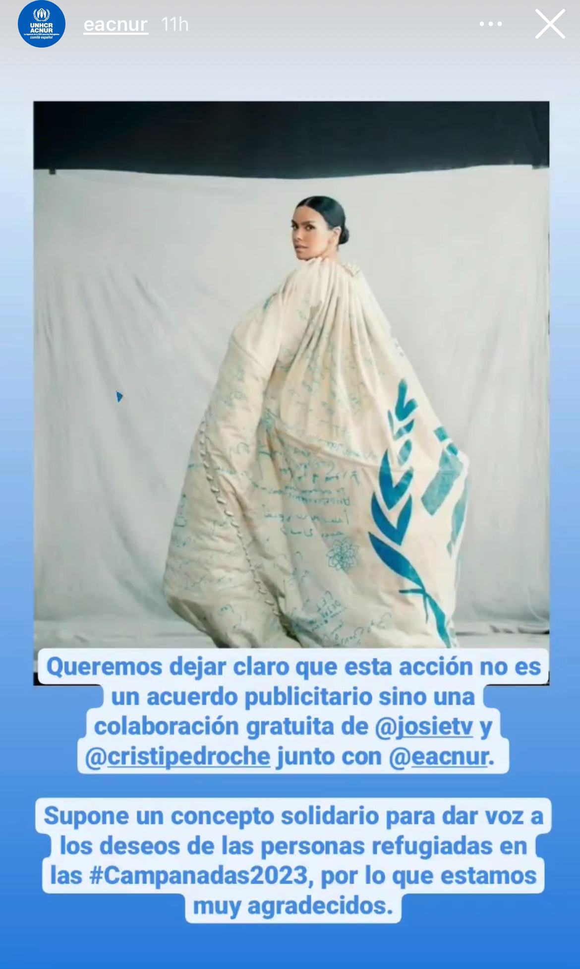 Mensaje de ACNUR en Instagram con su aclaración.