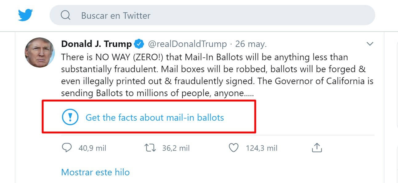 Tuit 1 de la cronología de Donald Trump en el que afirma que las elecciones se pueden manipular.