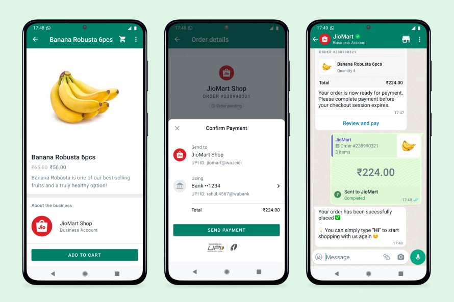 Vista de la experiencia de compra de JioMart en Whatsapp